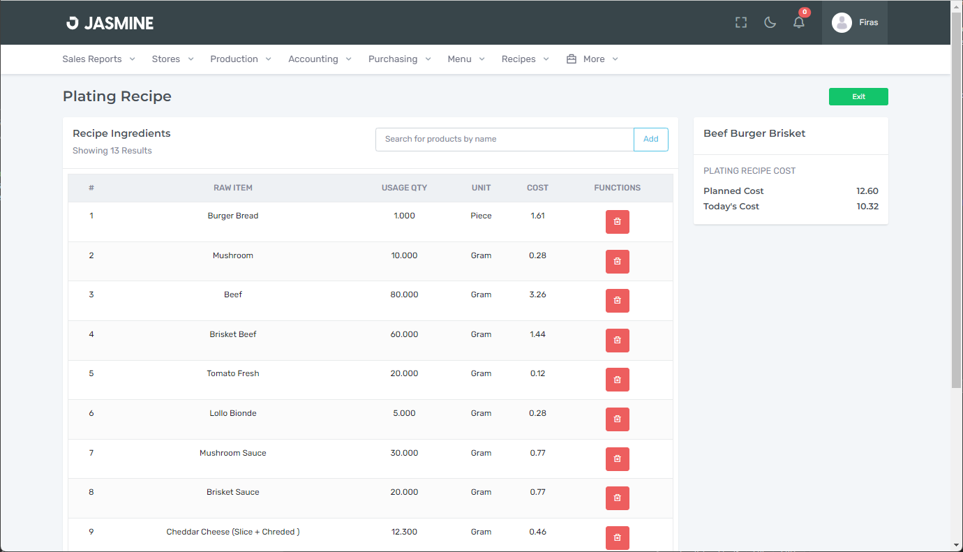 Jasmine RMS - Recipe Management